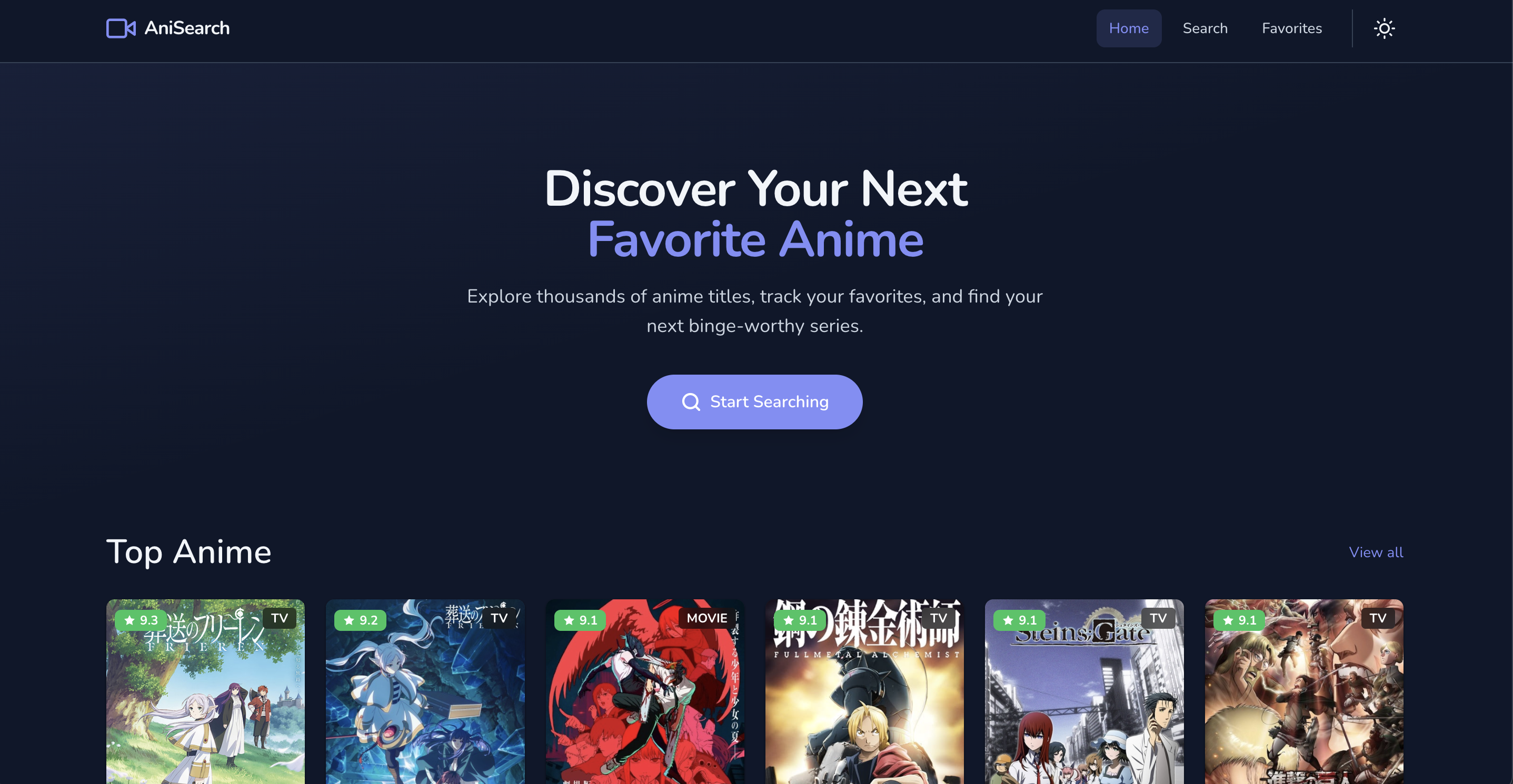 Screenshot of Anime Search Application - Real-time anime database search with advanced filtering
